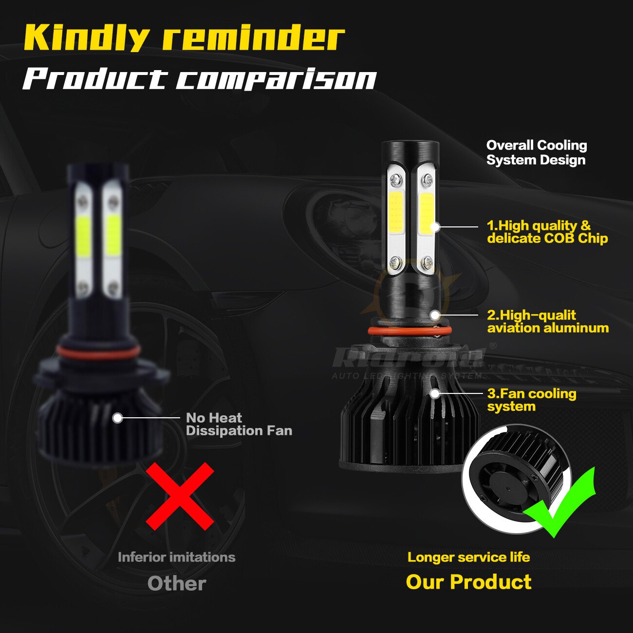 2x H4 / 9003 4-Sides LED Headlight Conversion Kit 2400W 360000LM Hi/Lo Beam Bulb