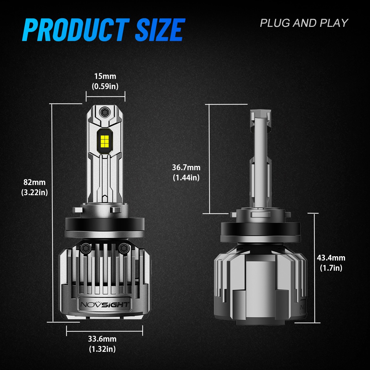 NOVSIGHT 9005 9006 H11 LED Headlight Bulbs Kit 6500K White 36000LM High Low Beam