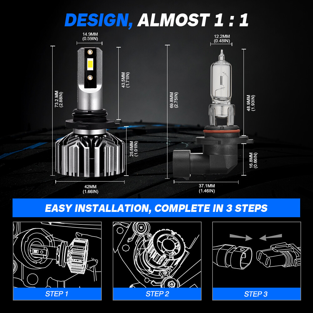 2pcs NOVSIGHT 9006 HB4 LED Headlight Bulbs KIT High Low Beam Lamp 6500K White