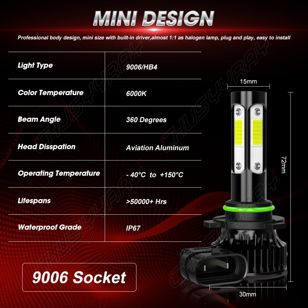 MINI 9005 9006 H11 Combo LED Headlight Bulbs Fog Kit 6000K White High Low Beam
