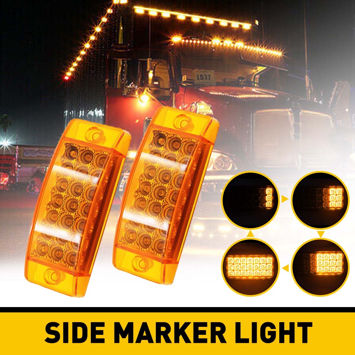 2x Amber 21LED Side Marker Lights RV Truck Trailer Clearance Light Waterproof US