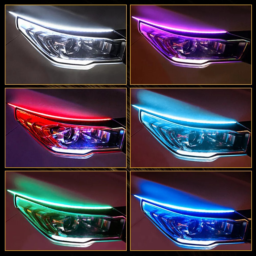 2x Car Headlight 60cm APP RGB Slim Sequential Flexible LED DRL Turn Signal Strip
