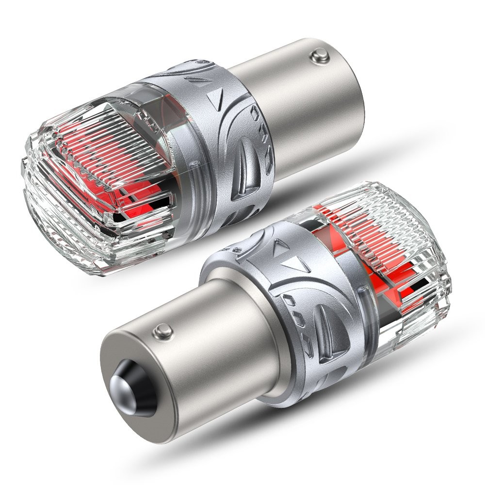 2PCS 1156 Red LED Brake Brake Stop Tail Signal Light Bulb Silver-Body Canbus BRS