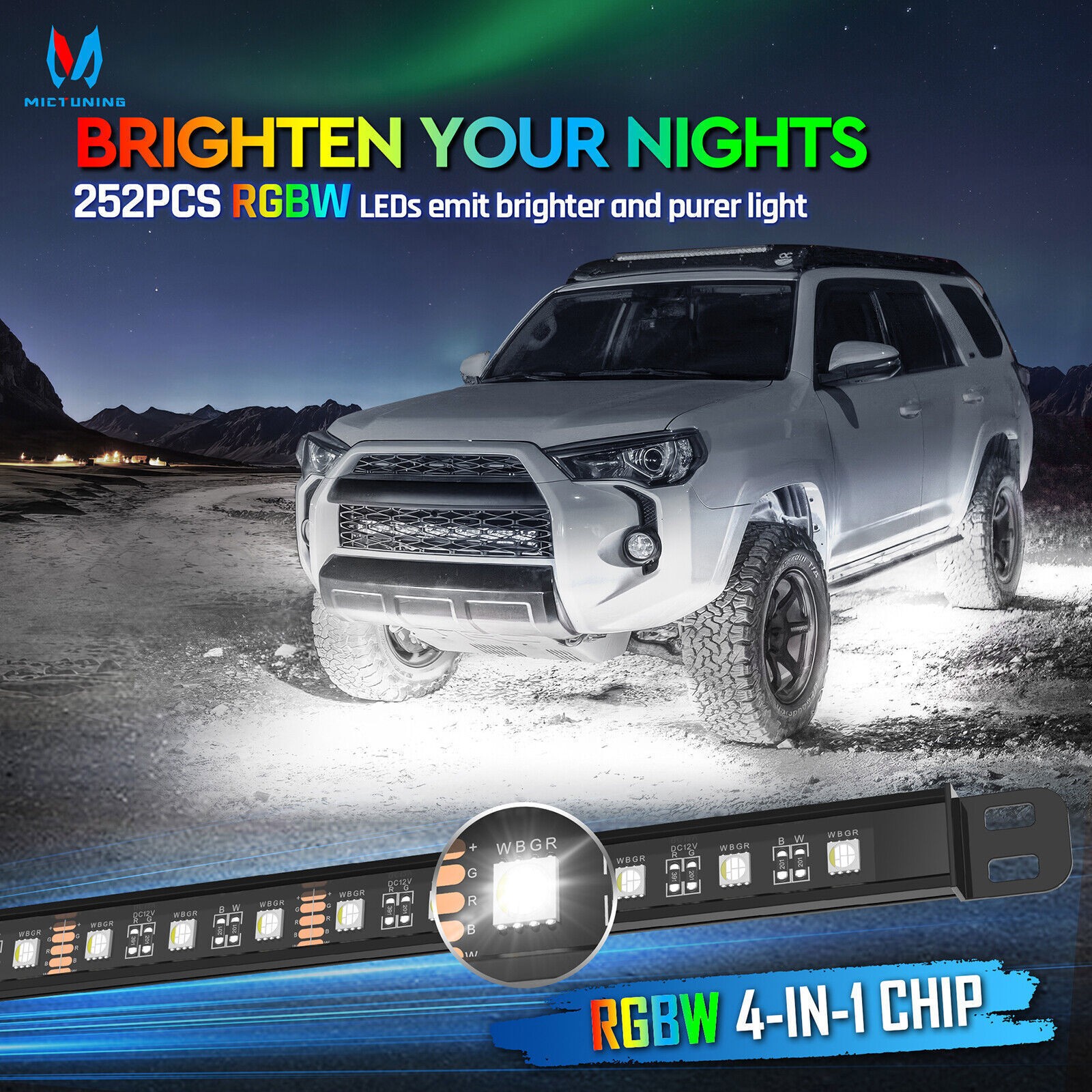 8pcs RGBW LED Underglow Lights Bar for SUV, LED Underbody Glow Neon Light Strips