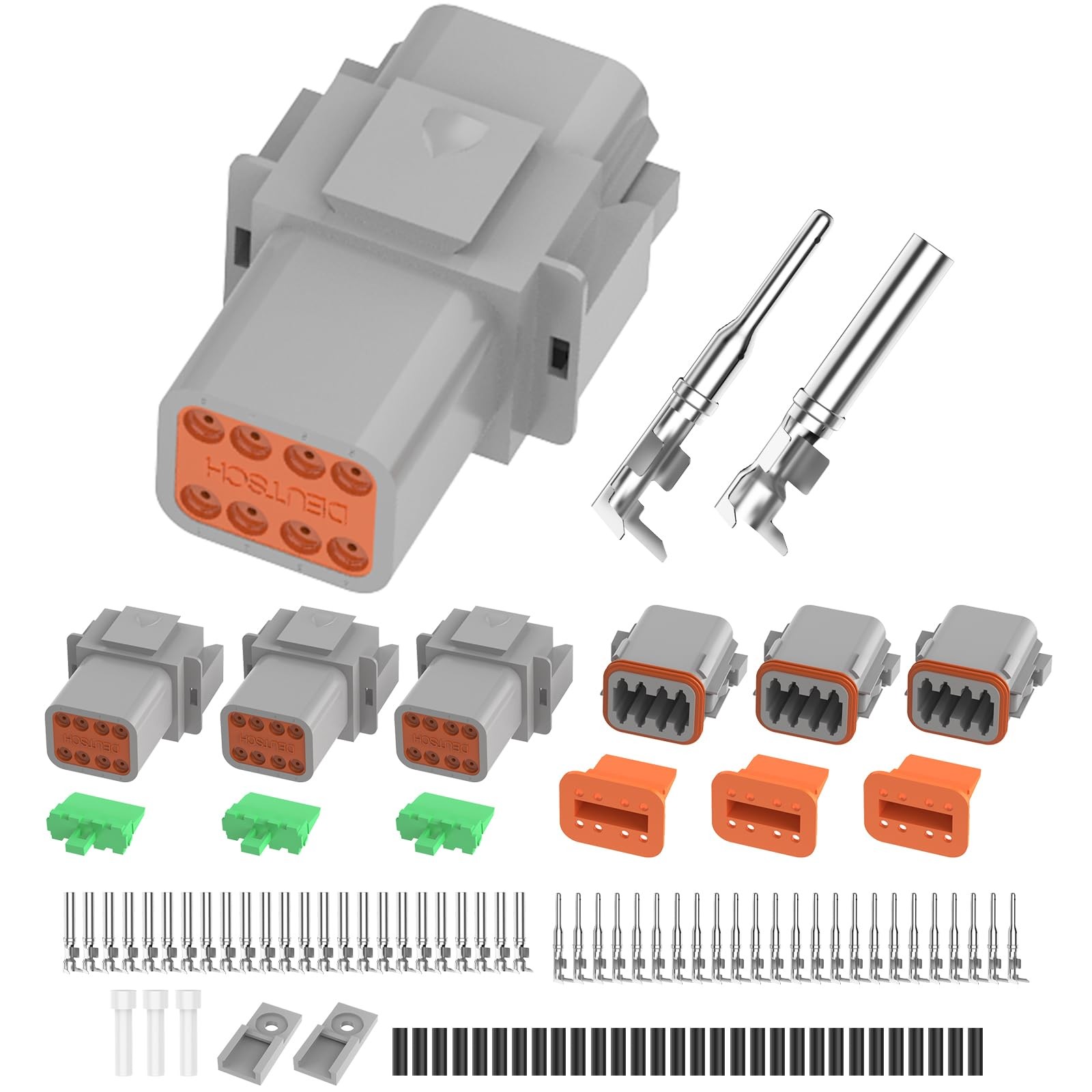 3 Set 8 Pin Gray Deutsch Waterproof Connector Kit Size 16 Contacts 1420AWG
