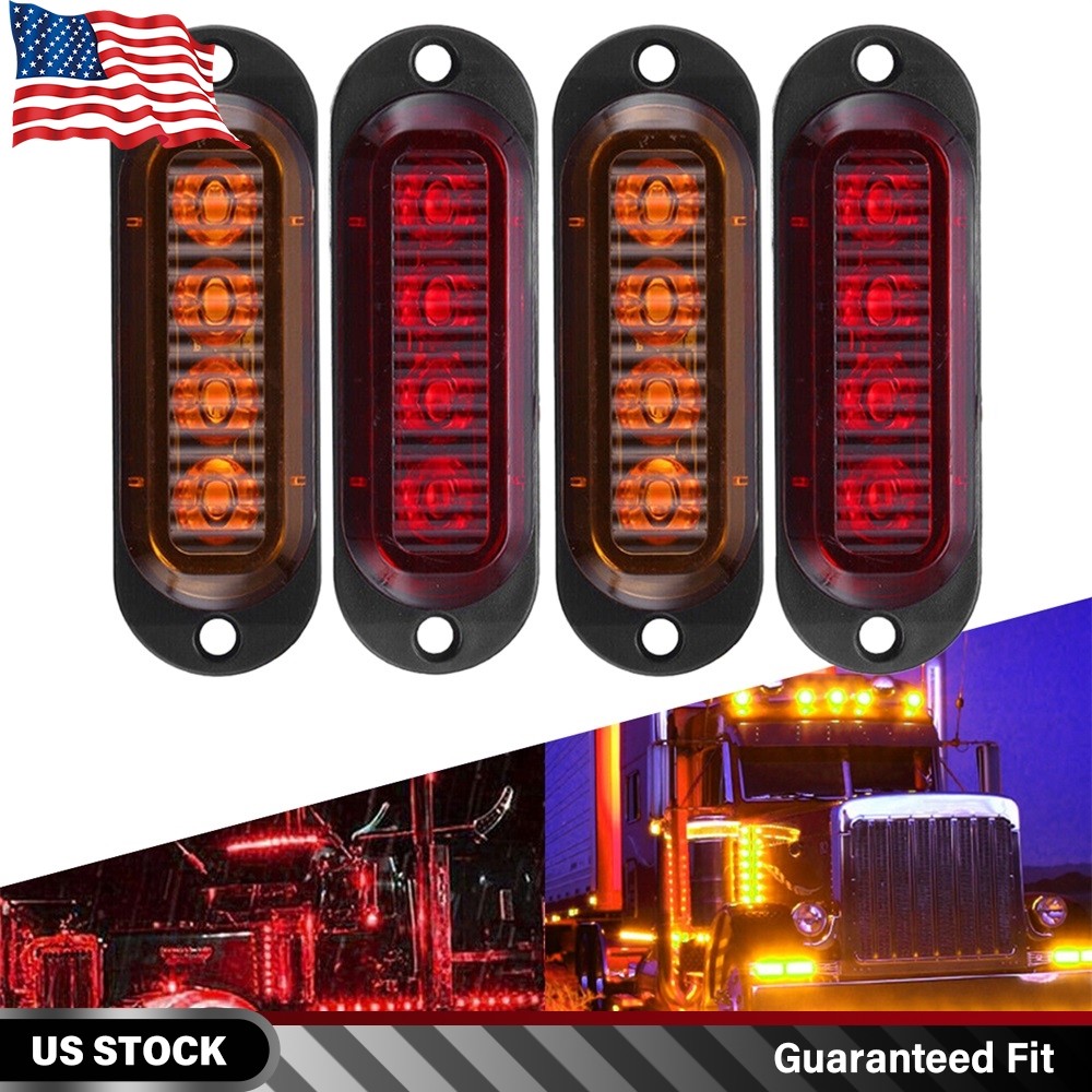4PCS LED Exterior Side Marker Clearance Lights Waterproof Amber & Red DC12-24V