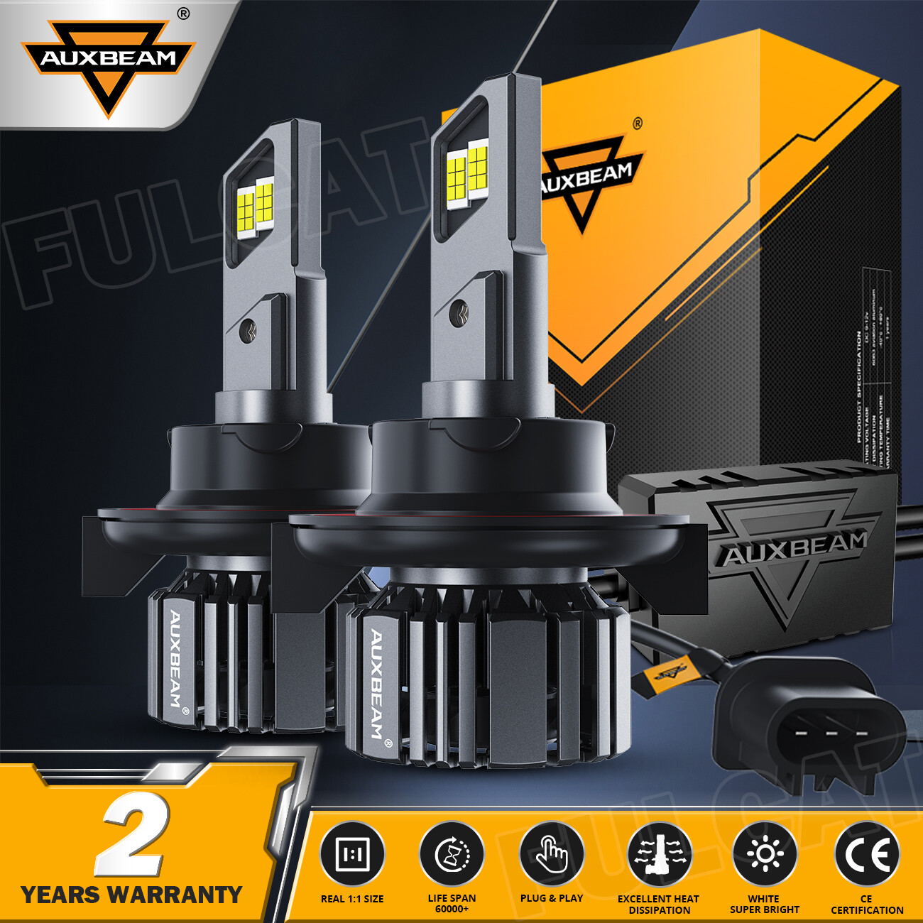 AUXBEAM 1:1 Size H13 9008 LED Headlight 90W 25000LM High Low Beam 6500K CANBUS