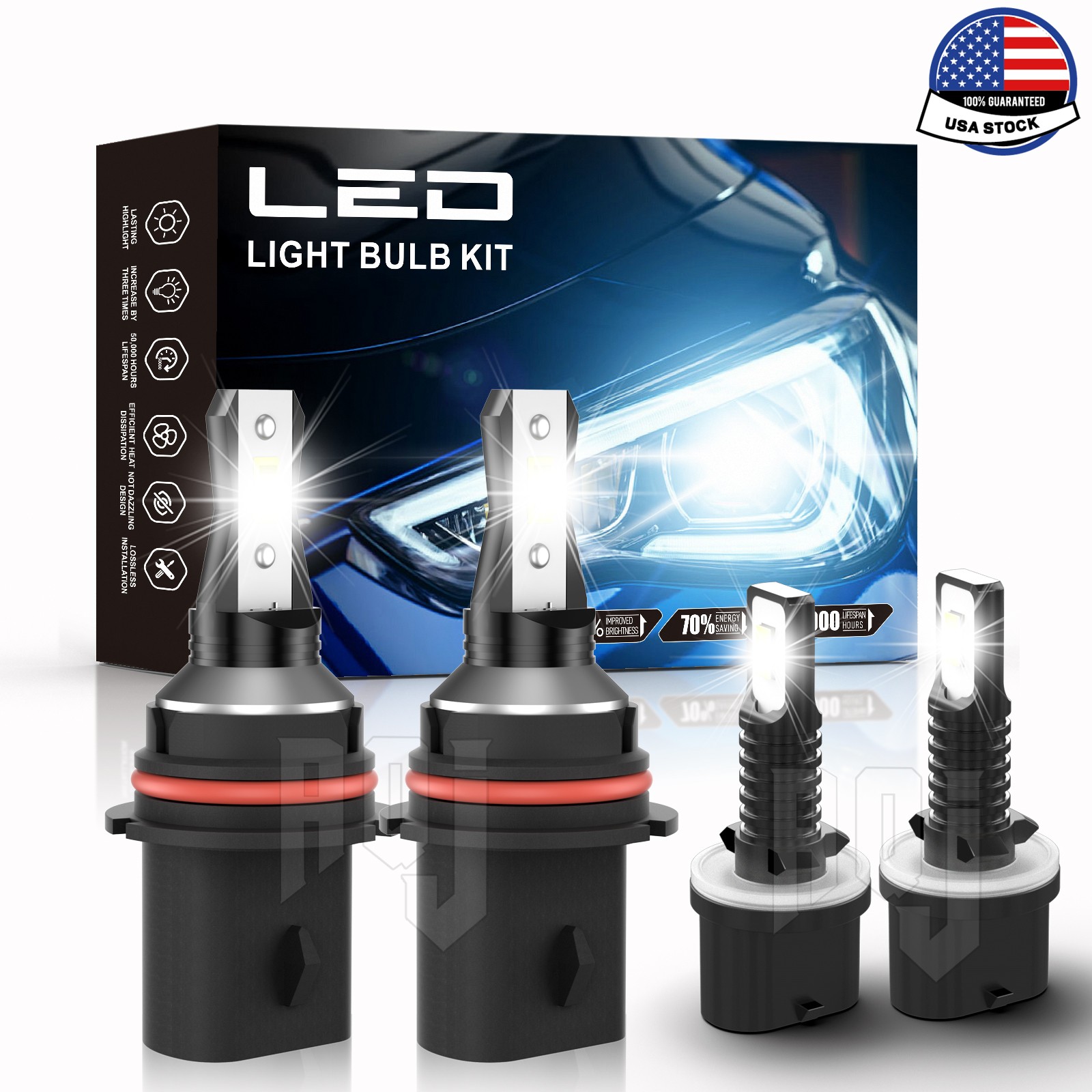 For Ford Windstar 1995-2003 6000K 4xLED Headlight High/Low Fog Light Bulbs Combo
