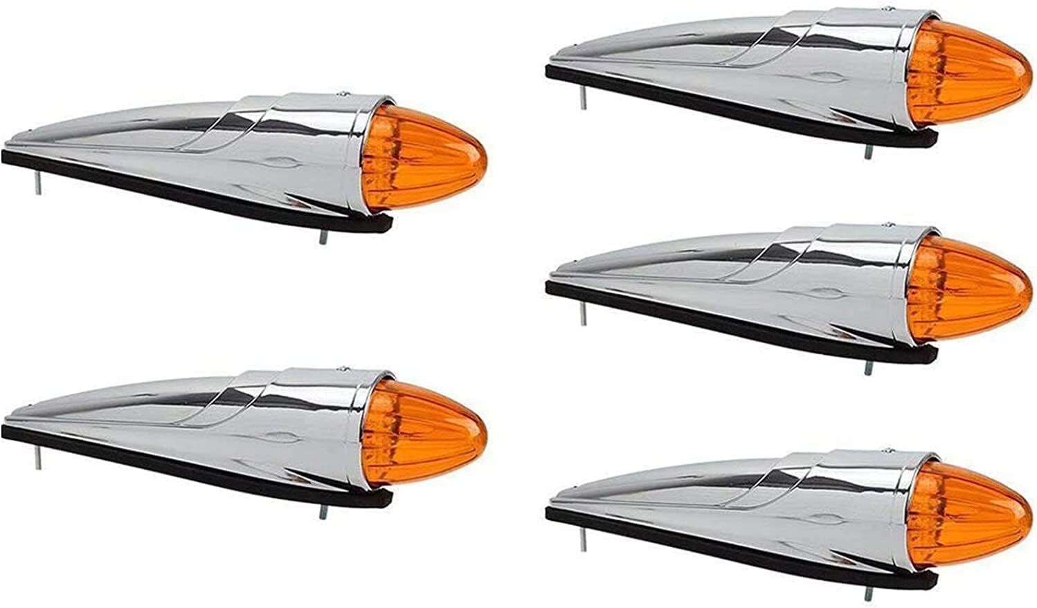 5x 17 LED Amber/Clear Lens Torpedo Cab Marker Roof Running Top Lights Chrome 12V