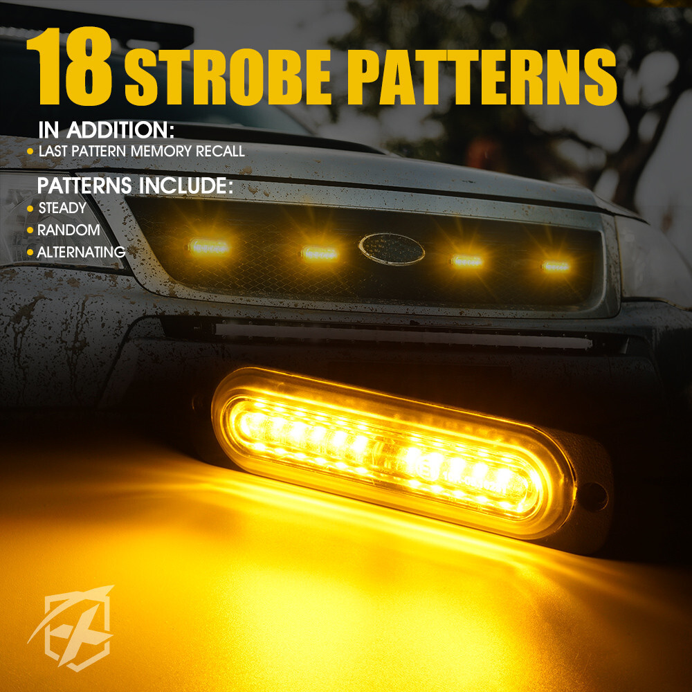 6LED Side Marker Headlight Strobe Lights Bar Emergency Yellow / Amber 8 Pods Set