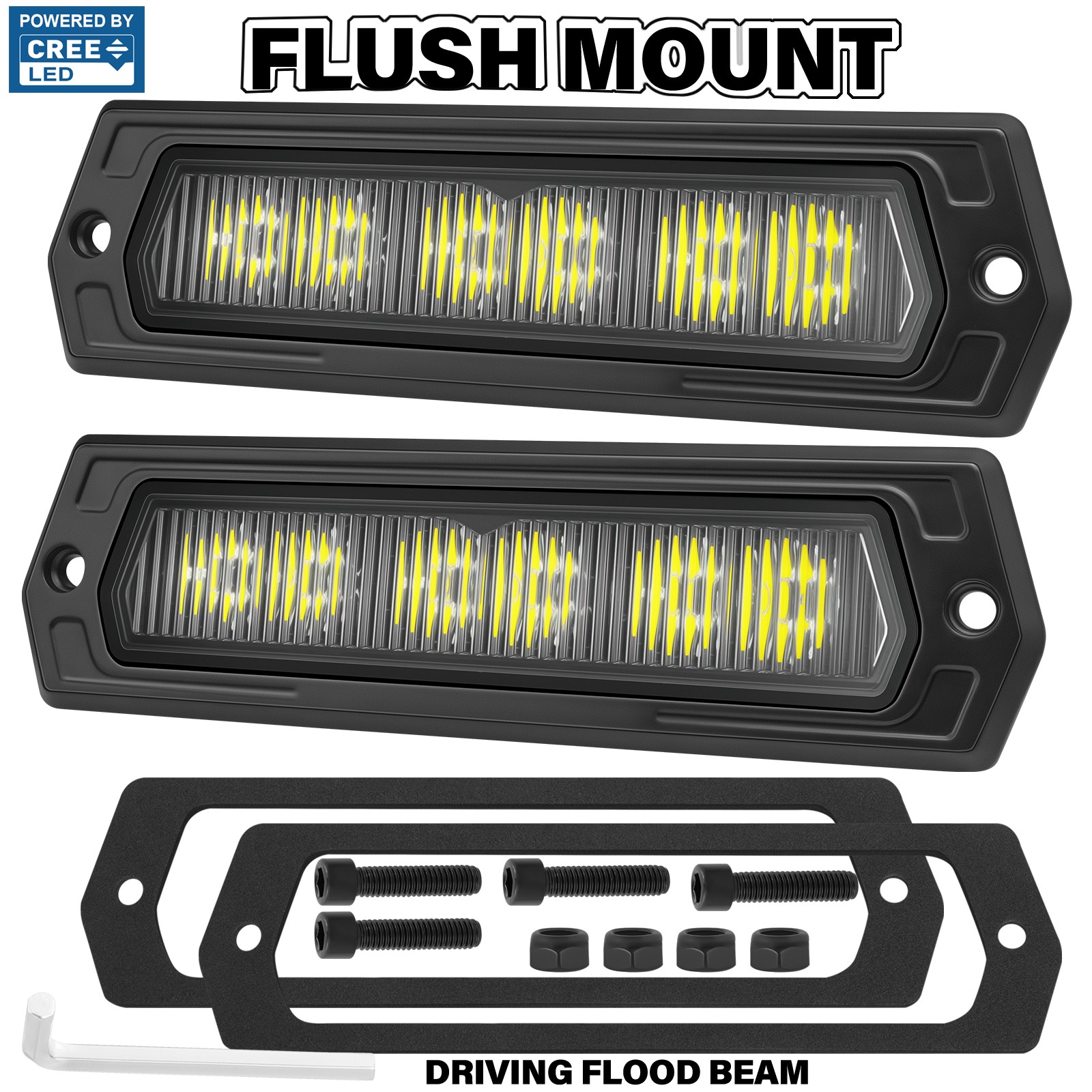 2Pcs 8″ 120W Cree LED Pods Light Bar Slim Flush Mount Flood Driving Off Road 4WD