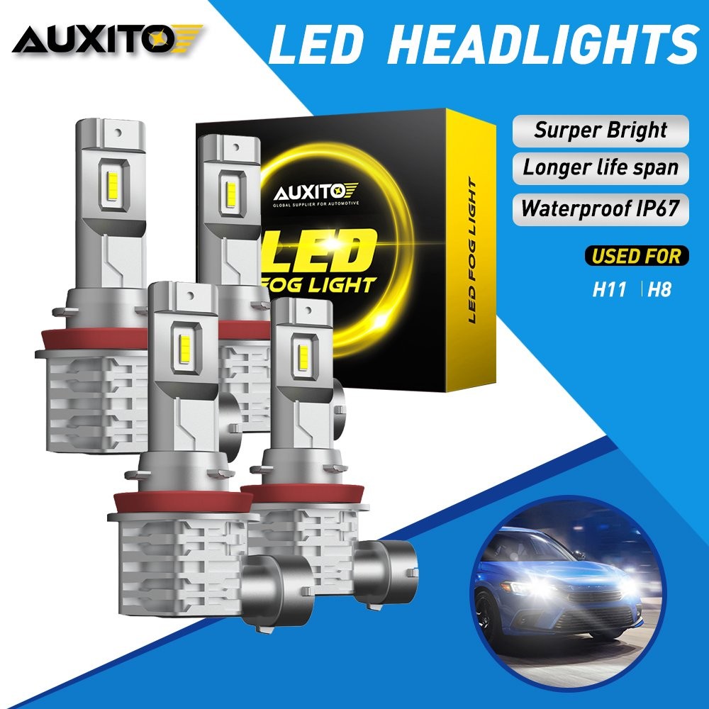 4x AUXITO H11 H8 LED Headlight High Low Beam Bulbs 6500K Copnversion Kit Canbus