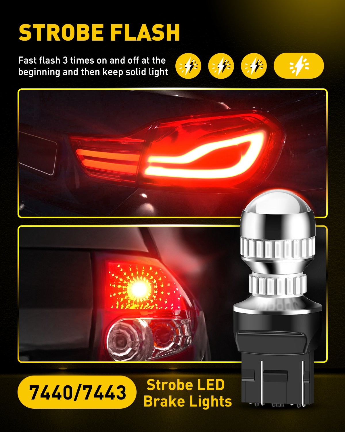 7440 7443 RED Flash Strobe Blinking Brake Tail Stop Light LED Bulb For Honda EKK