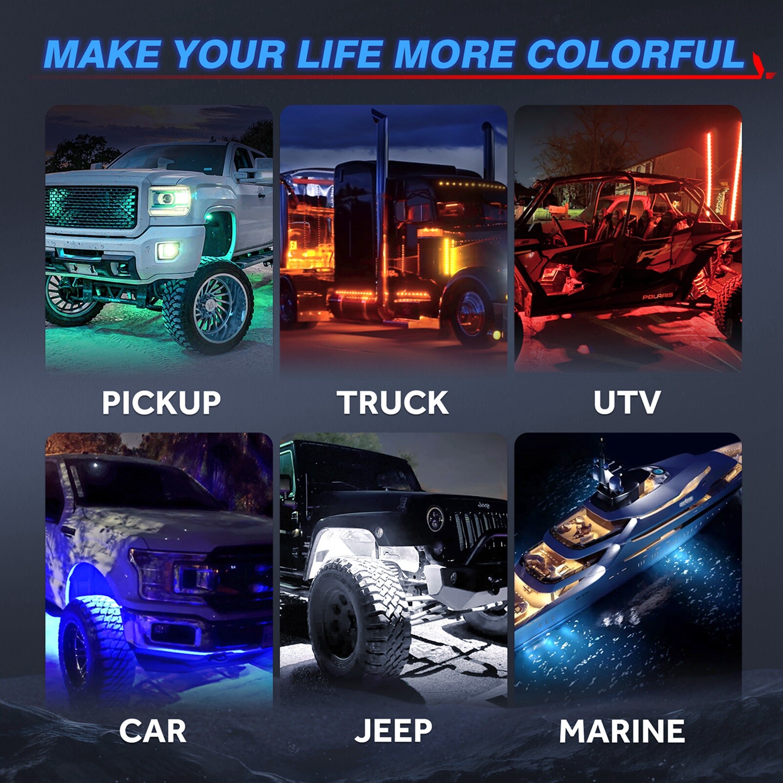 MICTUNING 4 Pods RGBW LED Rock Lights Underglow Neon Light Kit Bluetooth Control