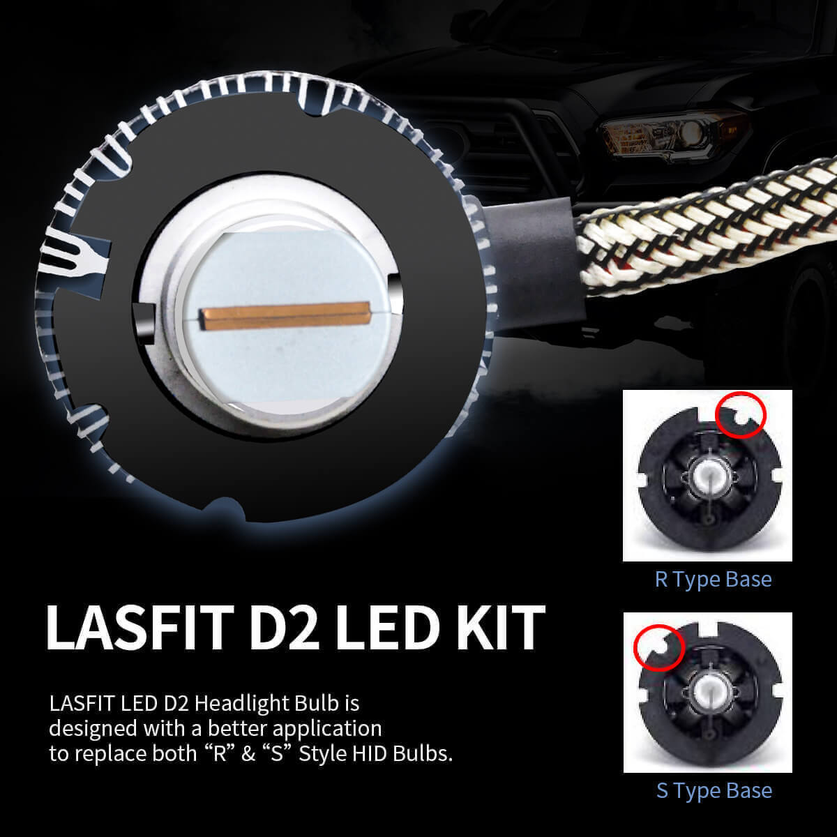 2x LASFIT D2S D4S D2R D4R LED Headlight Bulb HID XENON Replacement 6000LM Bright