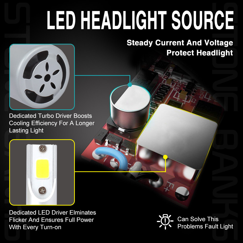 2x 5202 H16 LED Fog Light Bulbs 6000K White Headlight High Low Beam Kit 720000LM