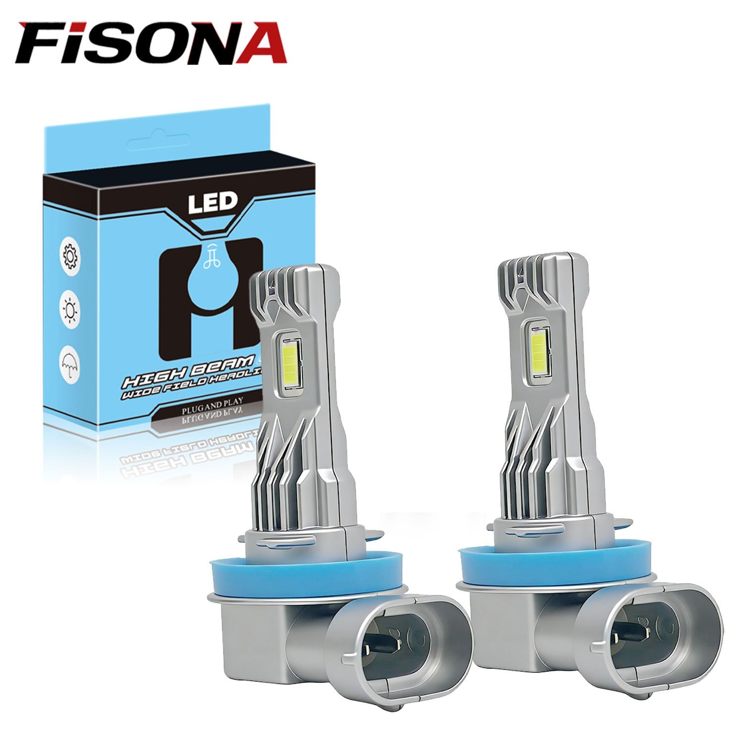FISONA H11 H8 H9 LED Headlight Kit High Low Beam Bulbs Super Bright 6500K White