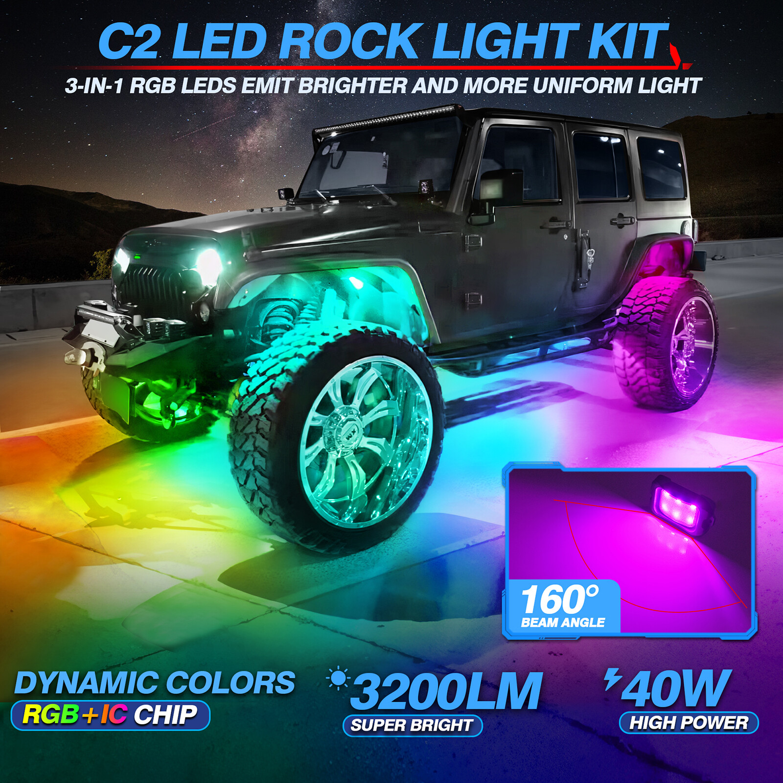 8/10/12 Pods RGB LED Rock Lights Offroad Truck APP Underbody Underglow Neon Kit