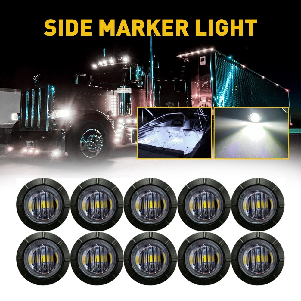 10pc LED Side Marker White Lights Clearance Light Truck Trailer Smoke Waterproof