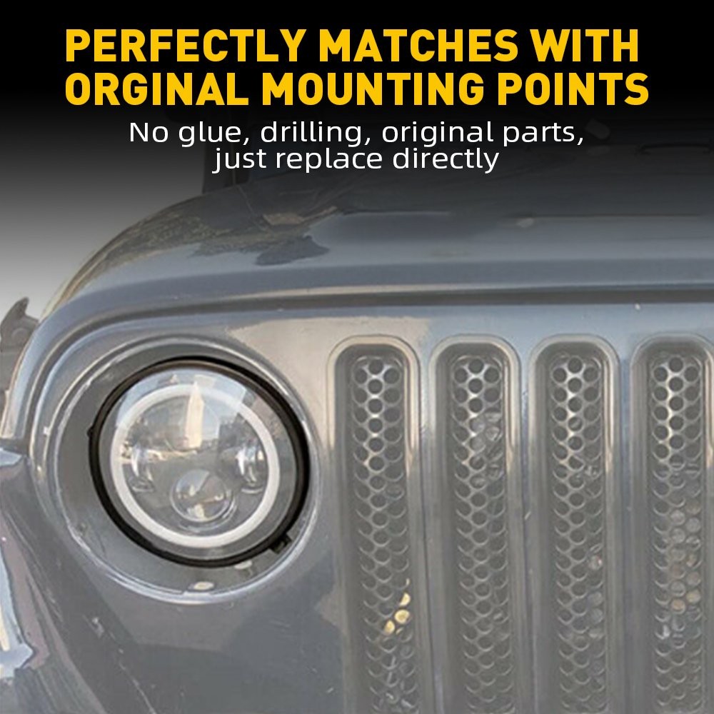 Headlight 7″ Mounting Ring Bracket Black Round for Jeep Wrangler JK JKU 07-18 J