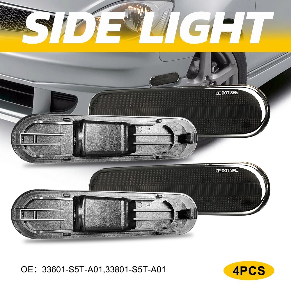 4X Front+Rear Side Marker Lights for 2002-2005 Honda Civic Si/ SiR EP3 Hatchback