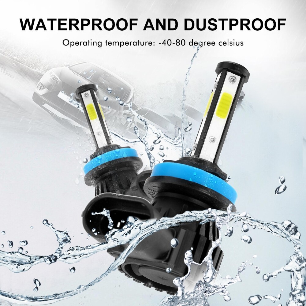 4-Side H9 H11 LED Headlight High Low Beam Bulb Super Bright 6500K White 360000LM