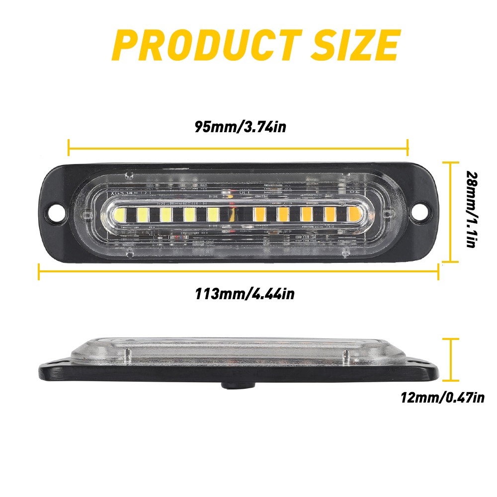 4X Warn Emergency Car Hazard Flash Light Strobe Bar Amber/White Aluminum Housing