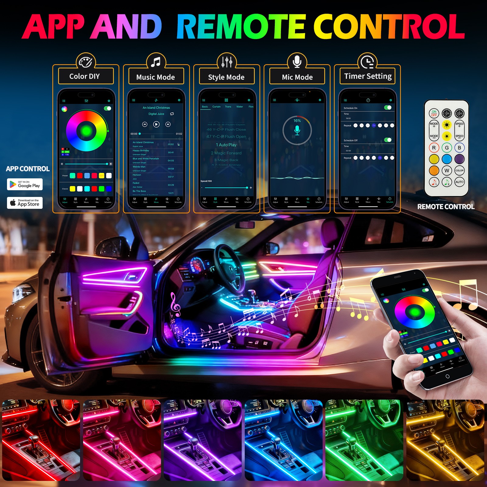 LED Interior Acrylic Strip Light APP-Control Ambient For Tesla Model 3 S X Y