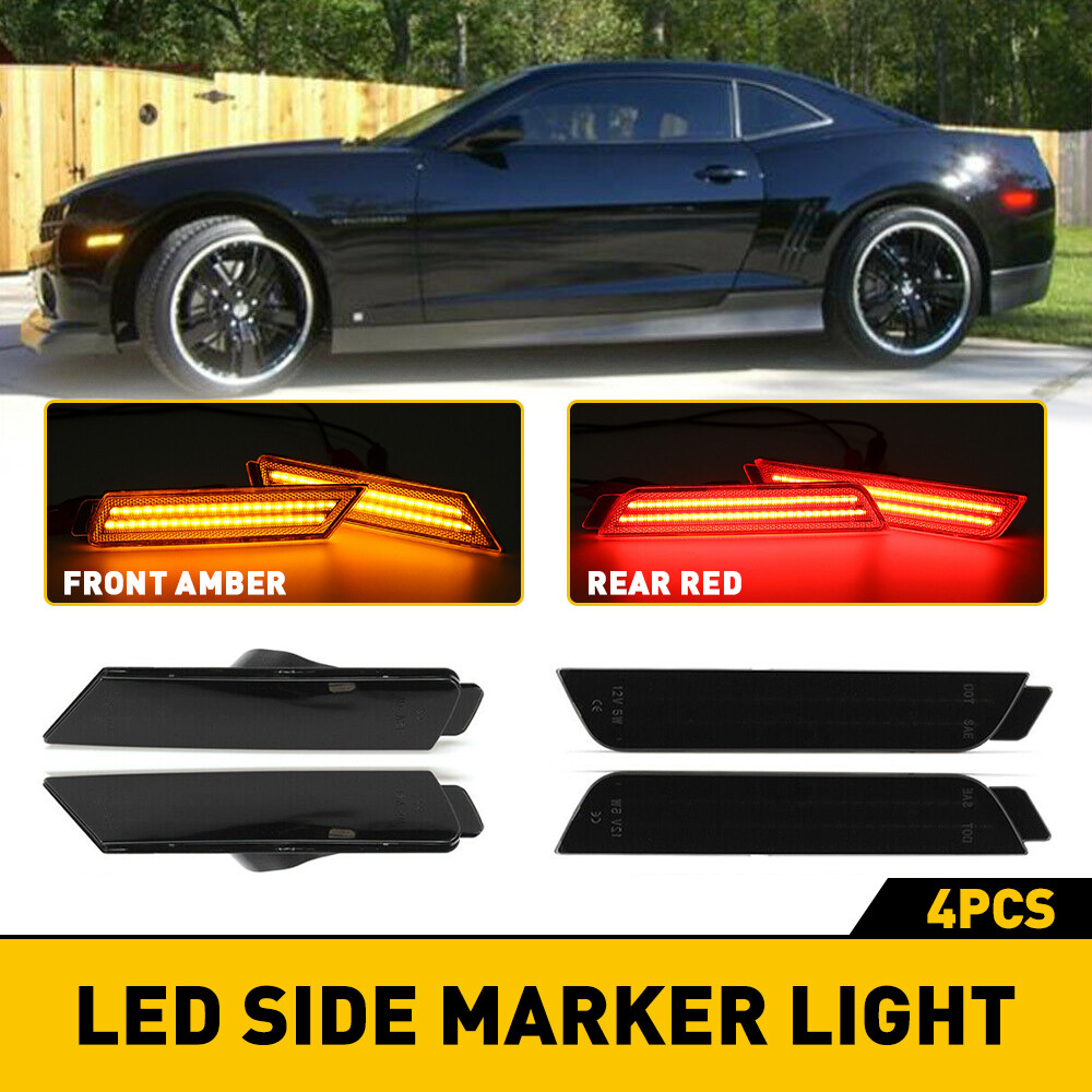 Smoked & Front Rear LED Bumper Side Marker Light Lamp For Chevy Camaro 2010-2015