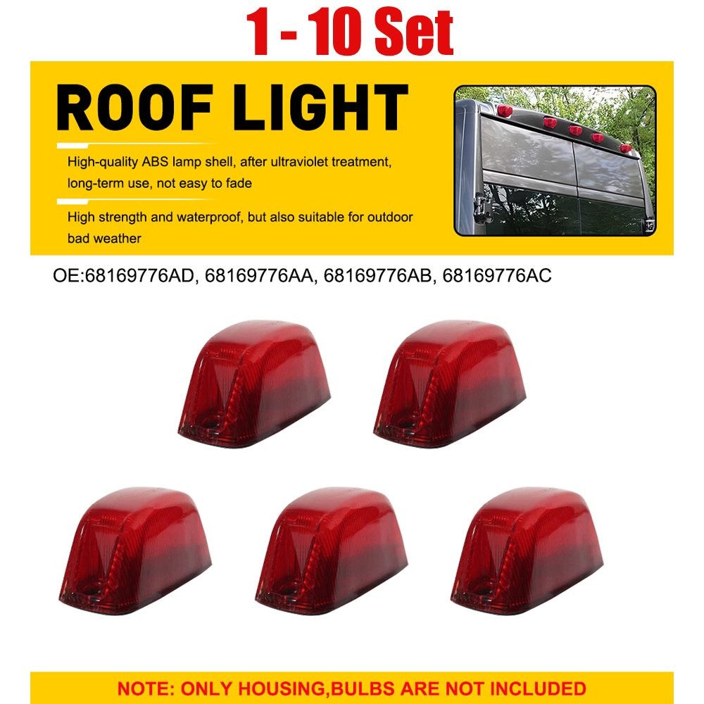 5-50 Red Rear Top Cab Roof light Housings For 2014-2023 Dodge RAM Promaster 1500
