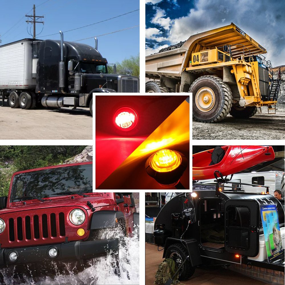 20X 3/4″ Side Marker Lights LED Truck Trailer Round Side Bullet Light Amber/Red