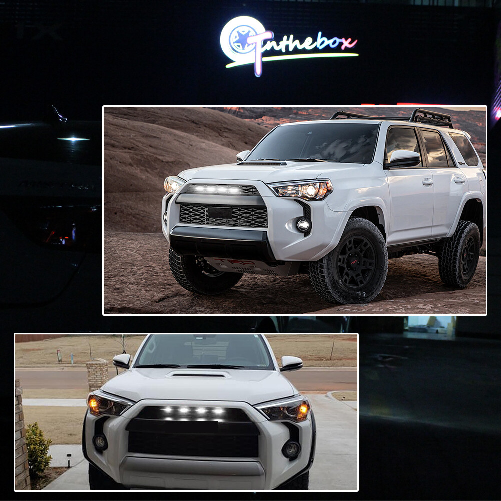 4x Smoked Front Grille LED Lights White For Toyota 4Runner TRD Pro 2014-2019