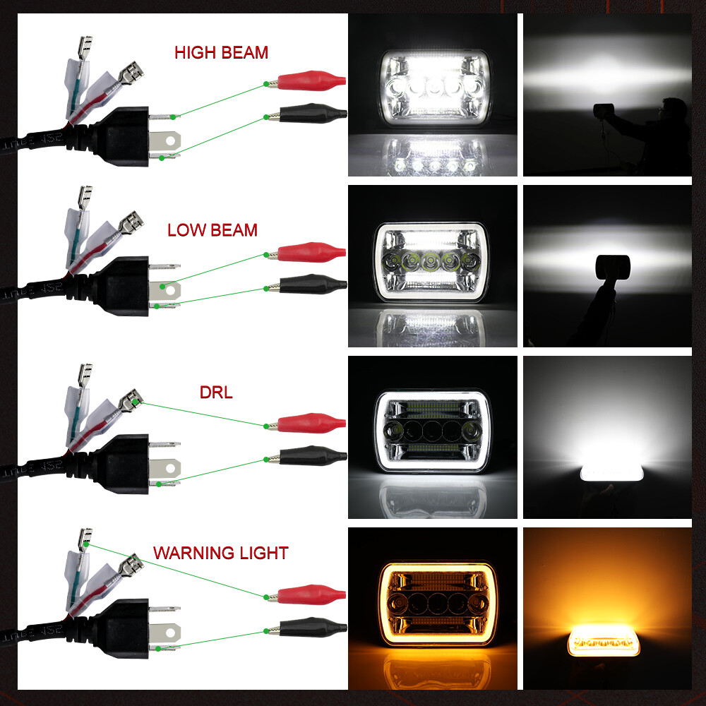 For Jeep Cherokee XJ 84-2001 Wrangler YJ 86-1995 5×7″ 7×6 Led Headlight Halo DRL