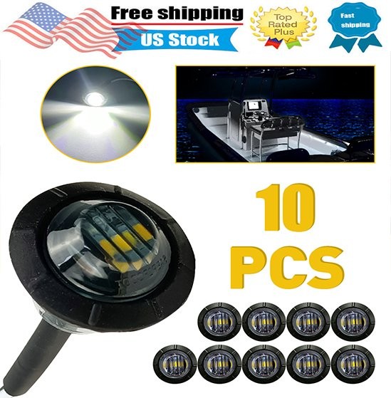 10pc LED Side Marker White Lights Clearance Light Truck Trailer Smoke Waterproof