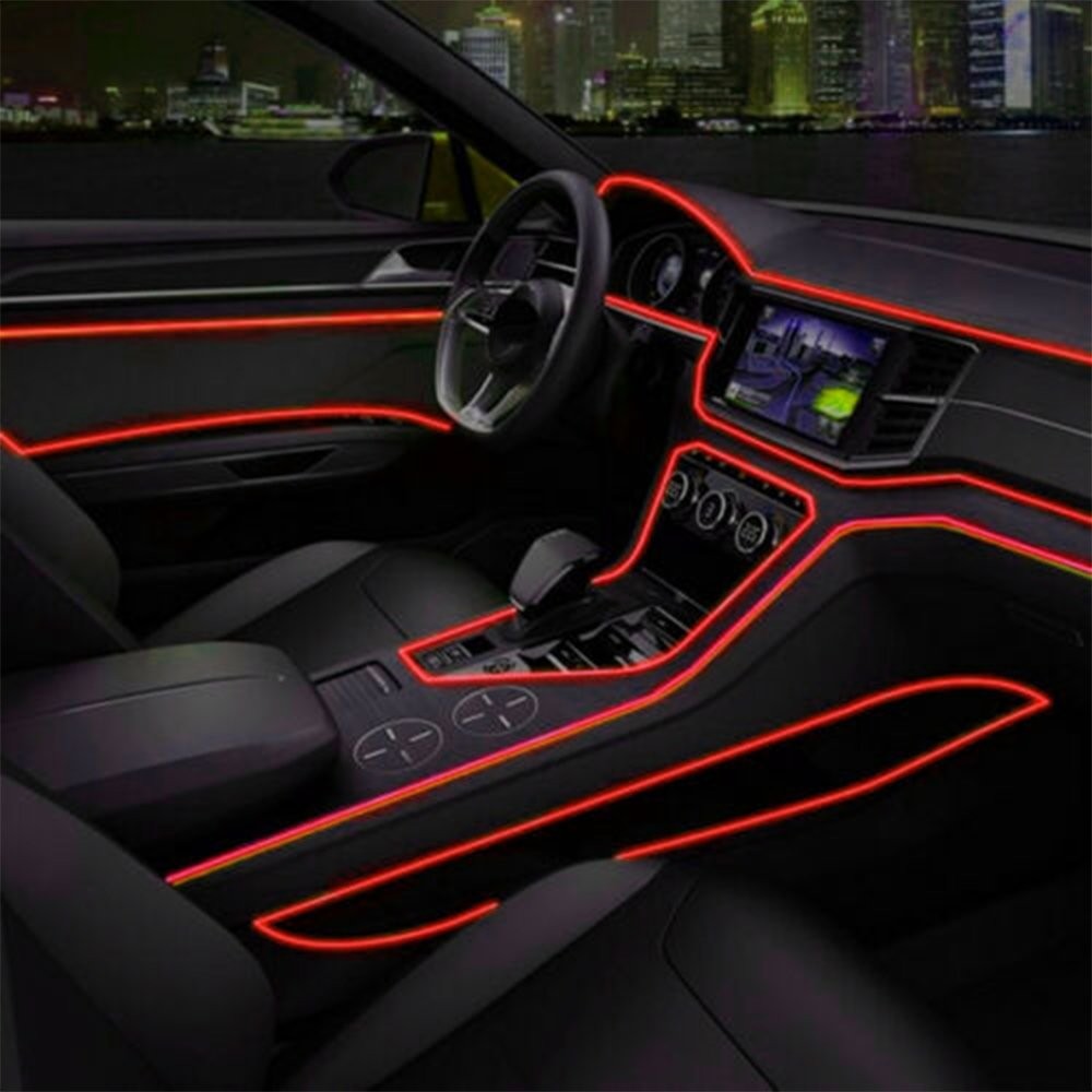 RGB LED Car Interior Fiber Optic Neon Strip Atmosphere Light Decor w/ Remote US
