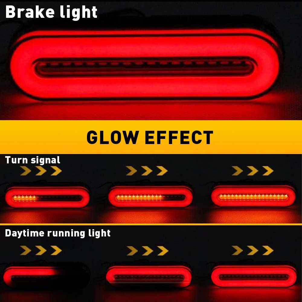 2X Car Truck Oval LED DRL Flowing Light Bar Turn Signal Stop Brake Tail Strip