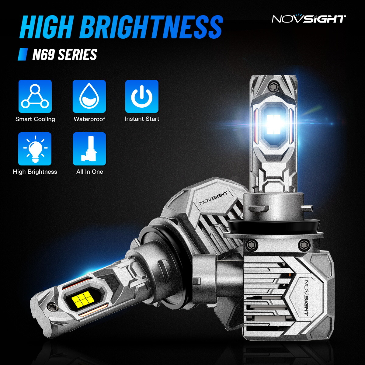 NOVSIGHT 2x H11 LED Headlight Bulbs High Low Beam Lamp 30000LM 6500K White IP68