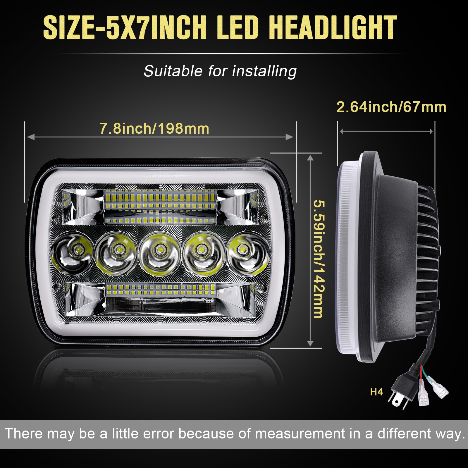 Ultra-bright 5X7″7×6″ inch Rectangle LED Hi/Lo Beam Headlight DRL 180W Headlamps
