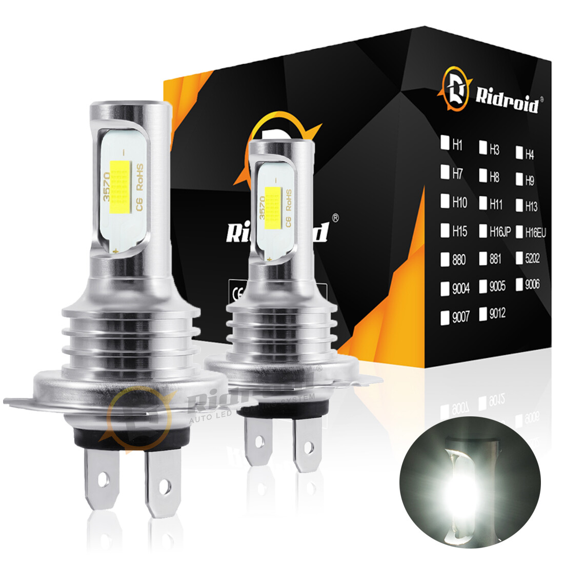 H7 LED Headlight Bulbs Conversion Kit Hi/Lo Beam 80W 8000LM 6000K Super Bright