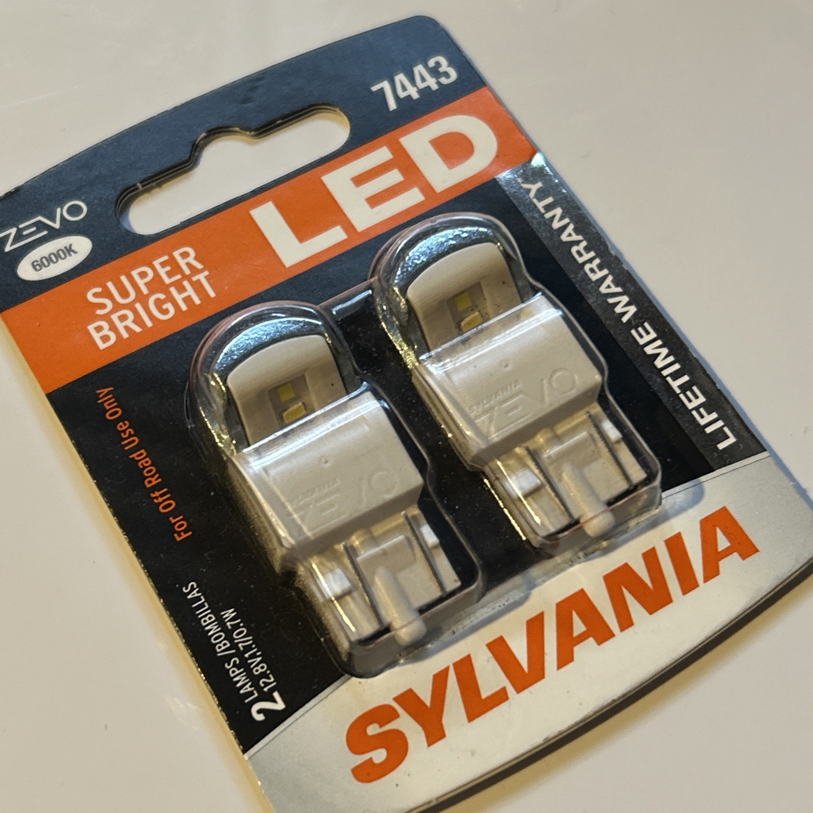Sylvania ZEVO SUPER BRIGHT WHITE LED 7443 6000K Lifetime Warranty 2 Bulbs NEW