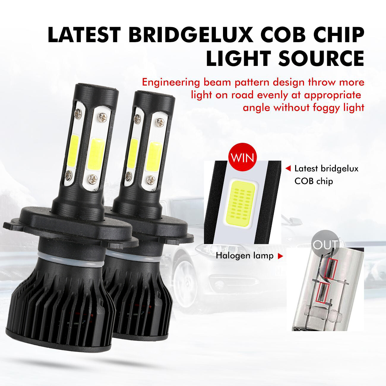 4-sides 9003 H4 HB2 LED Headlight Conversion High Low Beam 6500K 1500000LM Bulbs