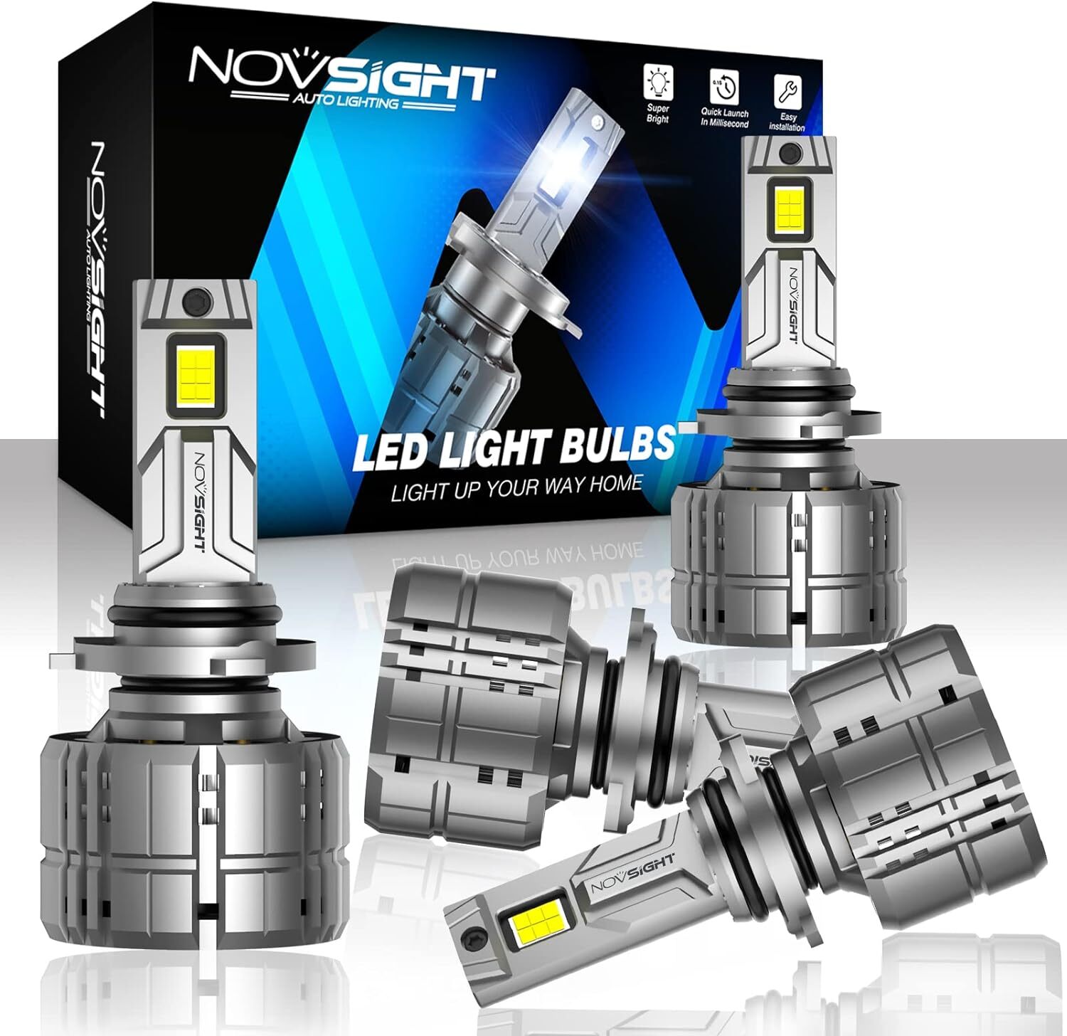 NOVSIGHT 9005 9006 LED Headlight HB3 HB4 Bulbs Kit 6500K White 80000LM Canbus 4x