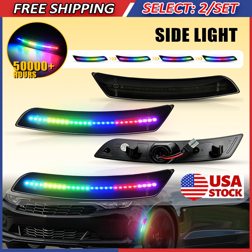 8x LED Side Marker Light Smoked Lens Front Rear For 2016-23 Chevrolet Camaro 12V