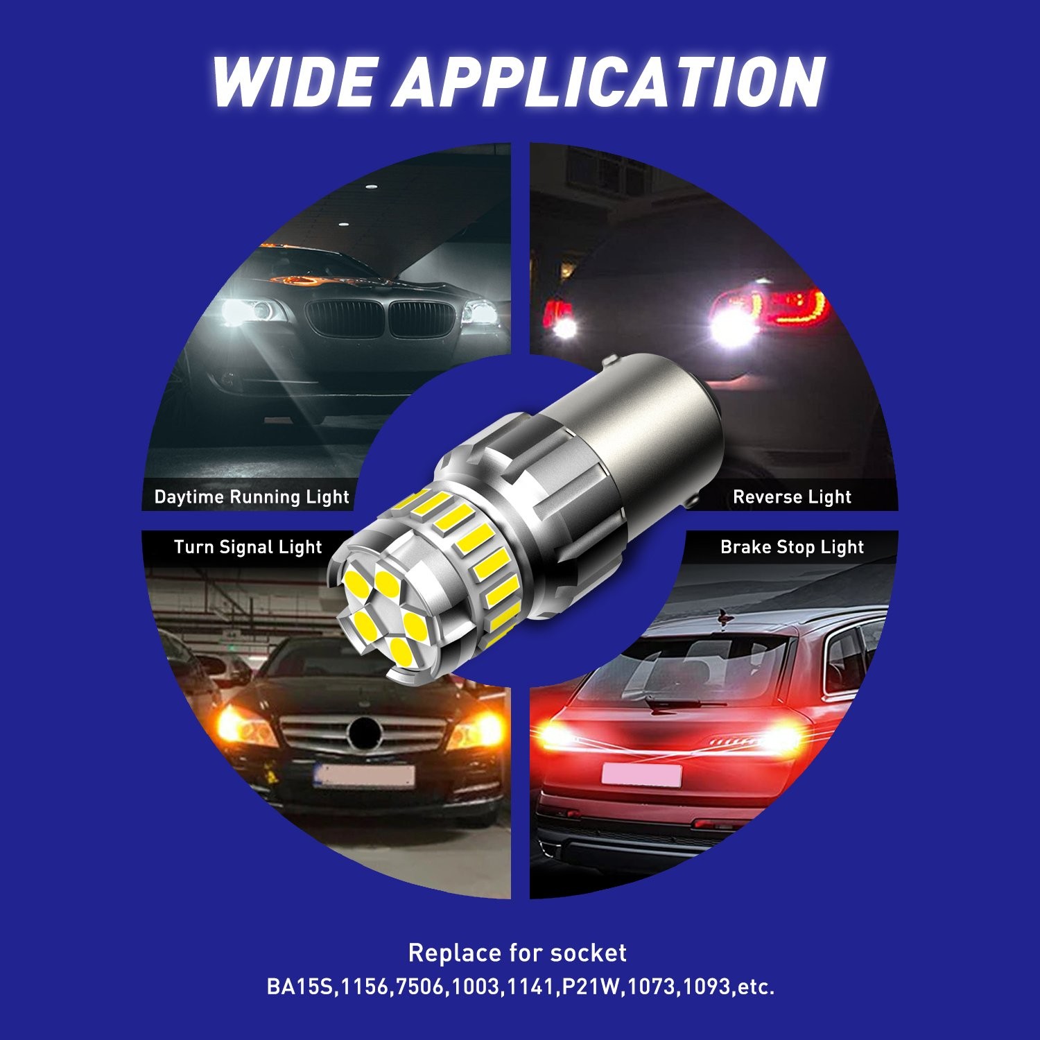 2X Pure White 1156 LED Reverse Brake Tail Light DRL Bulb Error Free Super Bright