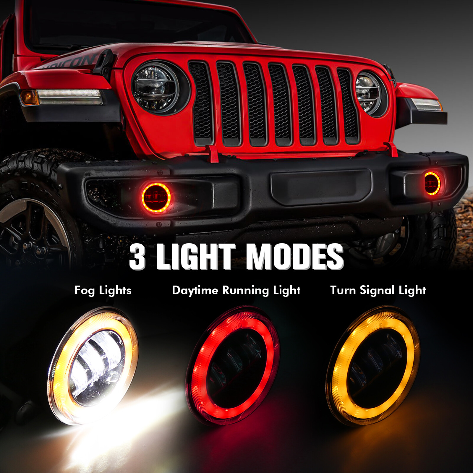 4“ Round LED Fog Lights Driving Halo Combo Kit For Jeep Wrangler JK TJ LJ Dodge