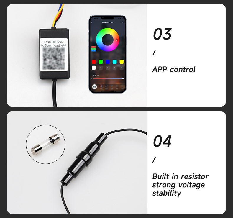 1.2M Car Ambient Light RGB LED Strip Waterproof Daytime Running Lamp APP Control