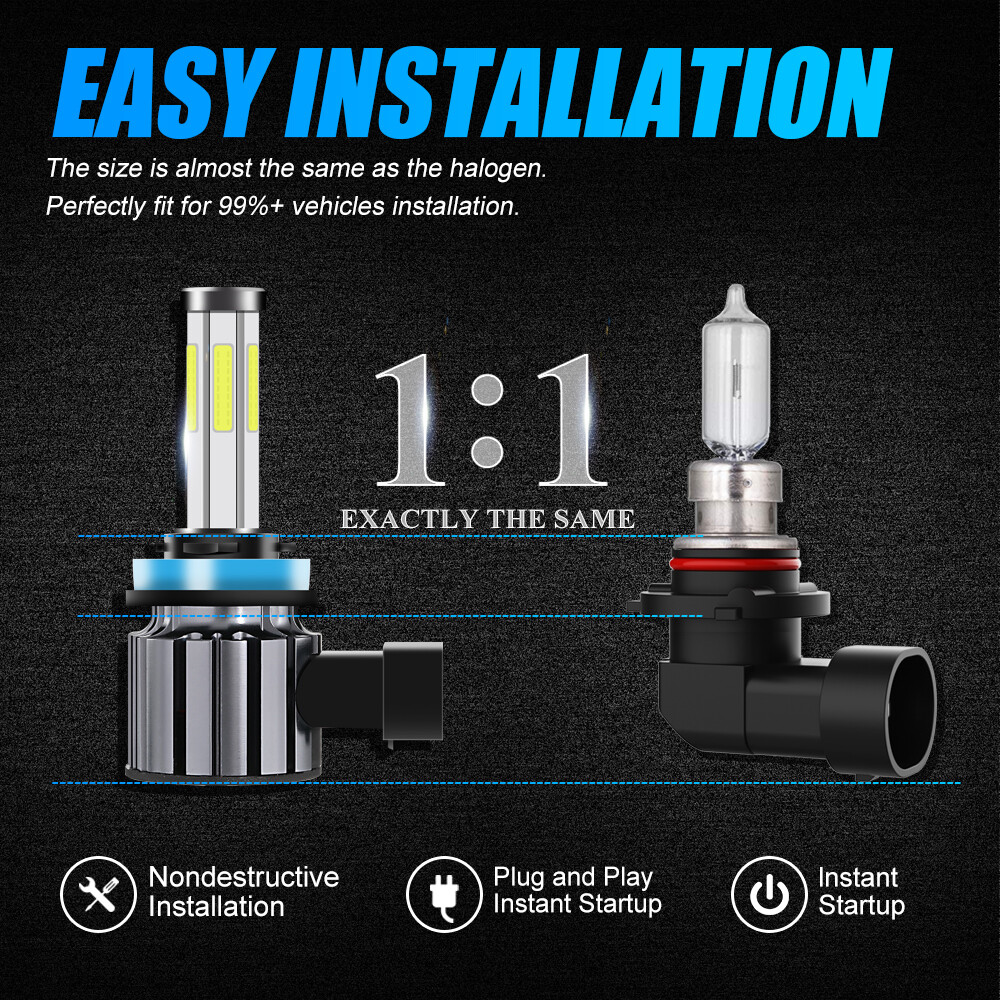 IRONWALLS H11 6Side LED Headlight Bulbs Conversion Kit High Low Beam 6500K White