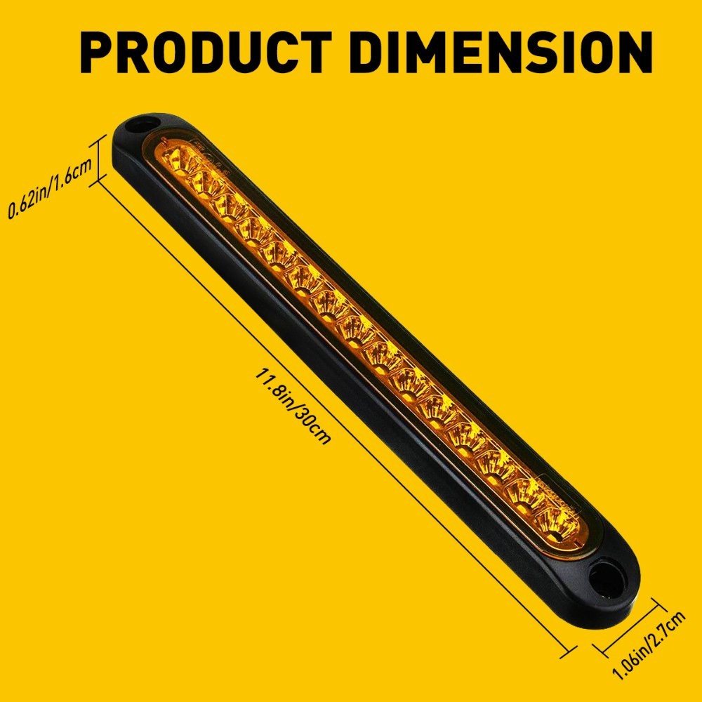 2X Amber 15 LED Flowing Turn Signal Brake Rear Stop Tail Light Bar Trailer Truck