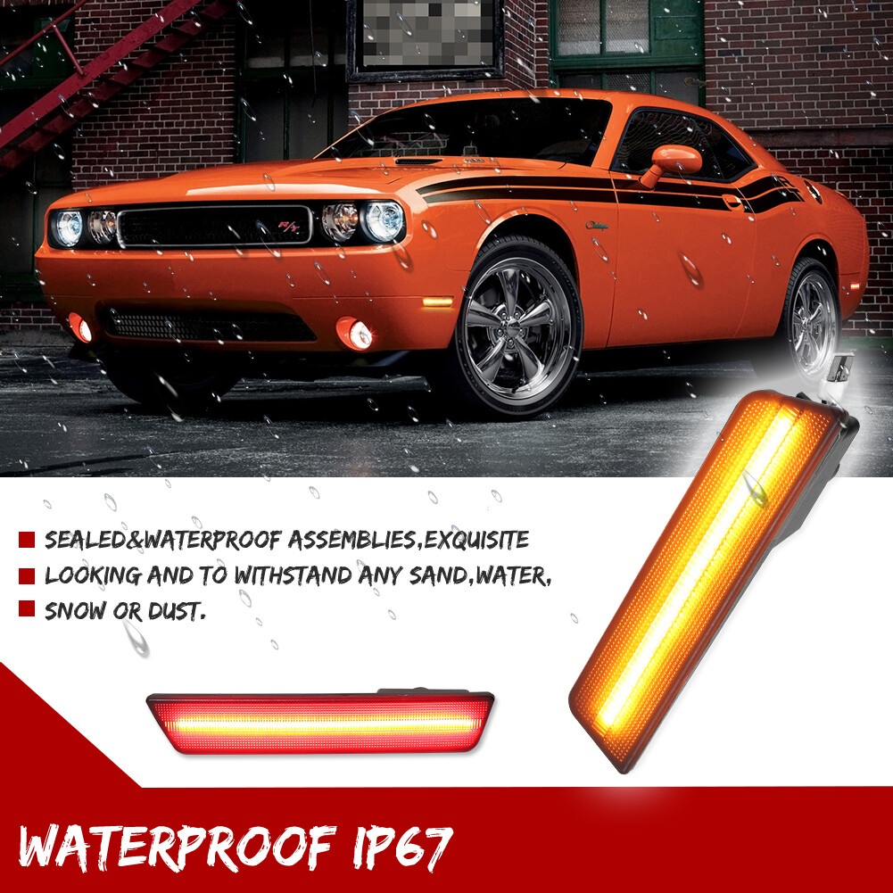 Smoked Lens LED Front & Rear Side Marker Lights For 2008-2014 Dodge Challenger