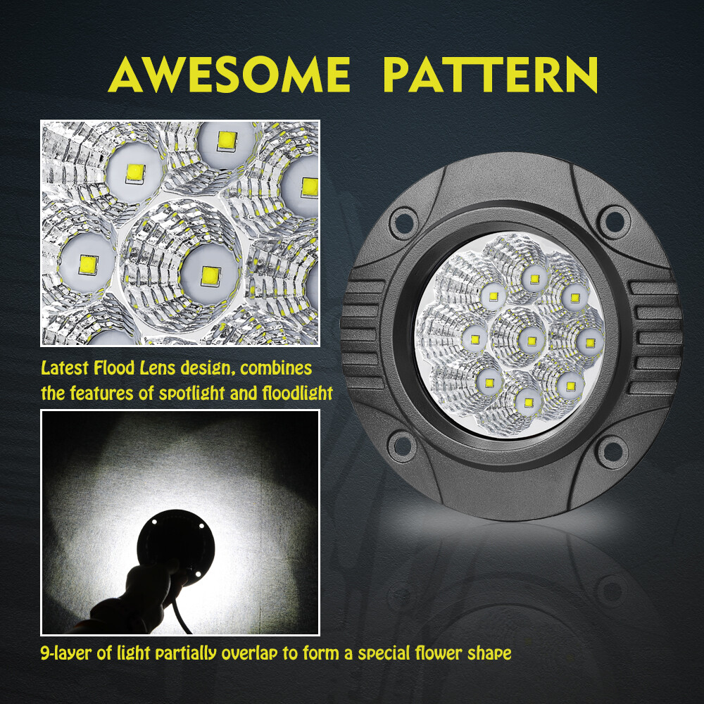 2X 5″ 90W LED Round Driving OffRoad Lights Pods Spot Flush Mount Reverse 4WD 12V